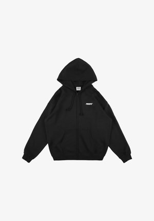 Czarna bluza z kapturem zapinana na zamek, wykonana z miękkiej bawełny. Posiada przednią kieszeń, regulowany kaptur i logo w białym kolorze na lewej piersi.