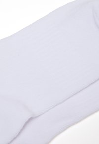 Calcetines de algodón blancos con textura acanalada, que presentan una superficie suave y una parte superior ligeramente elástica para un ajuste seguro.
