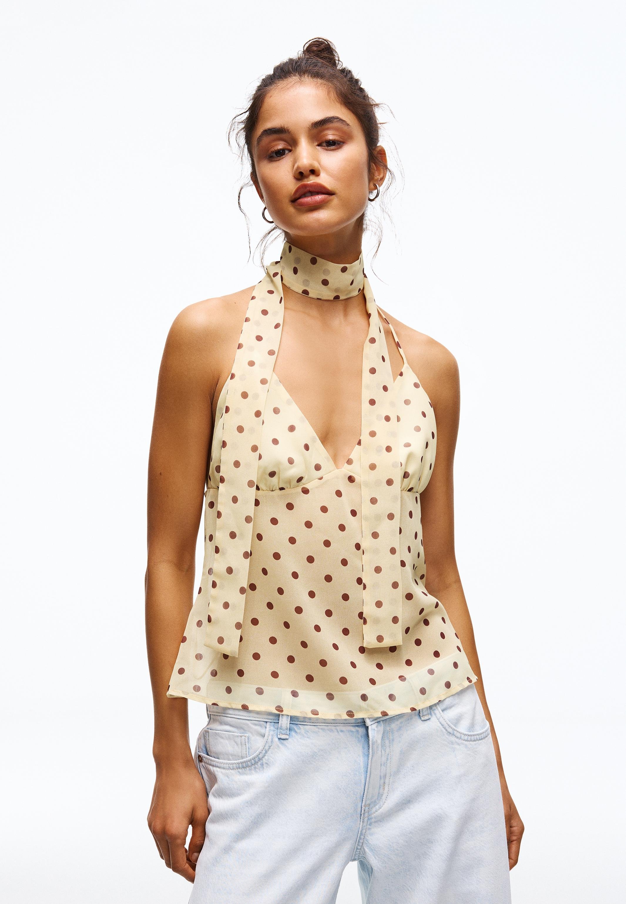 Bershka POLKA DOT SCARF STRAP TOP - Top - yellow/gelb - Zalando.at