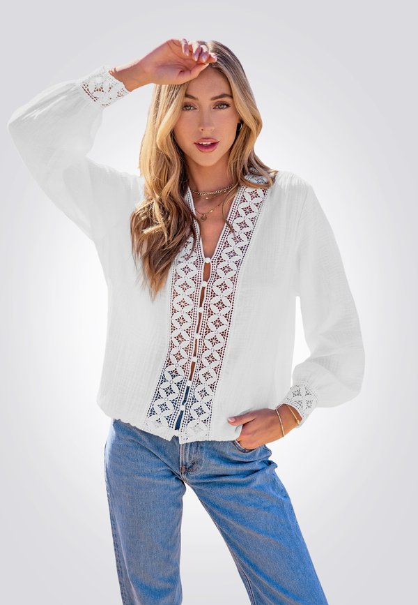 V NECK LONG SLEEVE - Hemdbluse