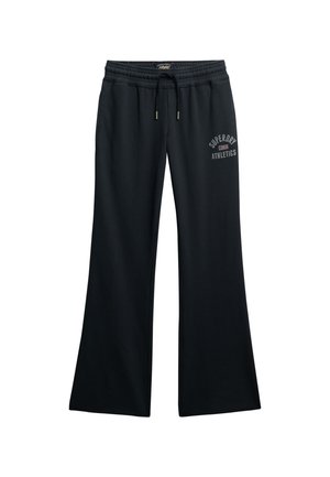 Pantalon de survêtement large noir avec taille élastique, cordon de serrage, poches latérales et logo "Superdry Athletics" sur la cuisse gauche.