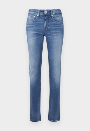Mörkblå denimjeans med rak passform, fem fickor, knappstängning och subtil blekning fram. Klassisk design med minimal detaljering.