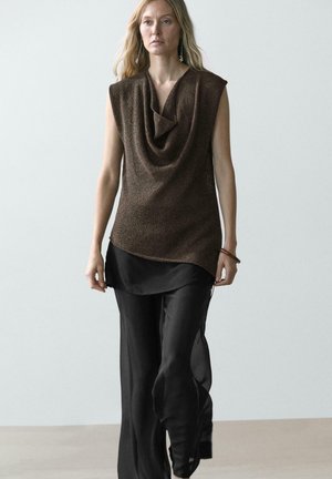 Massimo Dutti ASYMMETRIC COWL NECK - Top - mottled dark brown