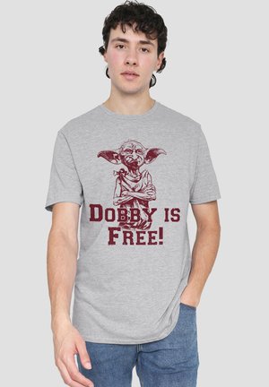 Harry Potter, HARRY POTTER DOBBY IS FREE GRUMPY SKETCH - Print T-shirt - mottled light grey