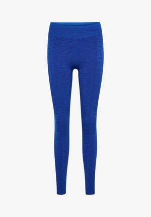 Blauwe leggings met een gemodelleerd dierenprintpatroon. Gemaakt van een rekbaar materiaal, met een elastische tailleband en een aansluitende pasvorm.