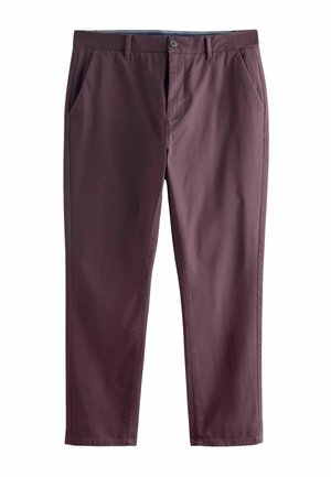 Chinos bordeaux en tissu tissé, avec une coupe droite, des poches latérales et une fermeture à bouton à la taille.