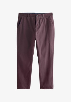 Chinos bordeaux en tissu tissé, avec une coupe droite, des poches latérales et une fermeture à bouton à la taille.