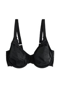 Sort bh med blondekant. Glat stof, bøjleunderstøttelse, justerbare stropper og en klassisk balconette-form. Letvægts og blød tekstur.