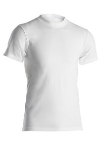 Kortermet t-skjorte med rund hals i ensfarget hvit bomull, med en glatt tekstur og normal passform uten mønstre eller dekorasjoner.