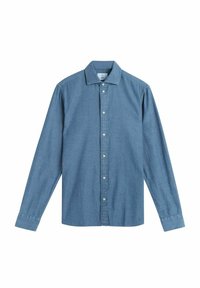 Denim overhemd in een medium blauwe tint, met lange mouwen, een knoopsluiting aan de voorkant en een klassieke kraag. Gladde textuur en een casual pasvorm.