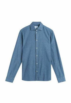 Denim overhemd in een medium blauwe tint, met lange mouwen, een knoopsluiting aan de voorkant en een klassieke kraag. Gladde textuur en een casual pasvorm.