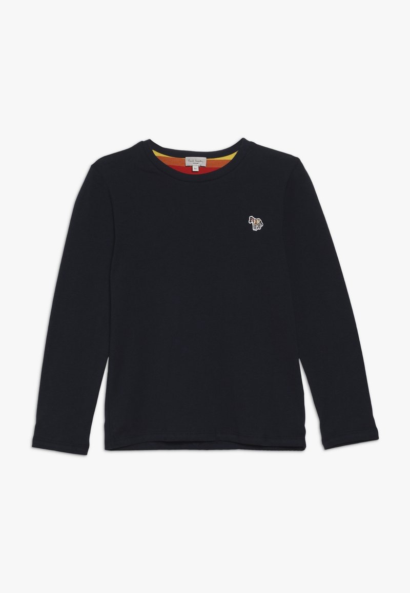 Námořnická košile s dlouhým rukávem vyrobená z bavlny, s kulatým výstřihem, barevným proužkovaným límcem a malým vyšívaným designem zvířete na hrudi.