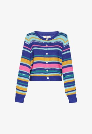 Teksturoidut, lyhyet neuletakit, joissa on monivärisiä vaaka-aita sinisessä, keltaisessa, vaaleanpunaisessa ja vihreässä. Varustettu pyöreällä kauluksella ja nappikiinnityksellä.