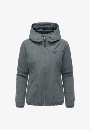 Damen Winterjacke in Grau mit Kapuze, Frontreißverschluss, seitlichen Reißverschlusstaschen und elastischen Bündchen. Mit klein gesticktem Logo auf der Brust.