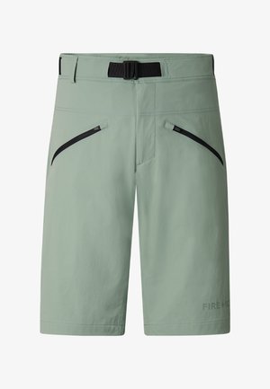 Lysegrønne herreshorts med sorte lynlåslommer, integreret justerbart sort bælte og "FIRE+ICE"-logo på det nederste ben.