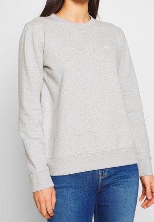 Grijze sweatshirt gemaakt van gestructureerde stof, met een ronde halslijn, geribbelde mouwen en een subtiele logo-detail op de borst.