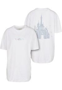 Bijela pamučna majica s grafikom u boji "Disney 100" sprijeda i dizajnom srebrnog dvorca s iskricama straga.