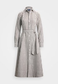BELTED STRIPED LINEN A LINE SHIRTDRESS - Skjortekjole - white/brown