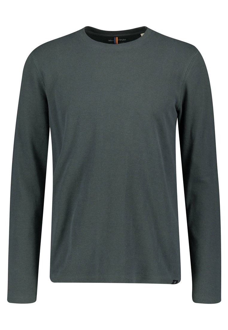 Langarm T-shirt met ronde hals in donkergrijs, gemaakt van een gestructureerd materiaal en met een rechte pasvorm. Bevat een klein logoaccent nabij de zoom.