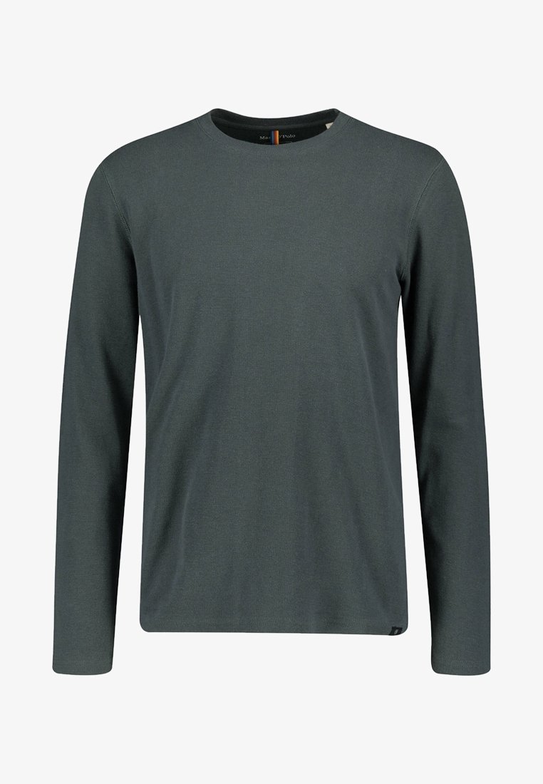 Langarm T-shirt met ronde hals in donkergrijs, gemaakt van een gestructureerd materiaal en met een rechte pasvorm. Bevat een klein logoaccent nabij de zoom.
