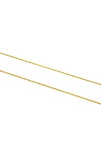 Collar de cadena de bolas color dorado con cuentas esféricas espaciadas uniformemente, textura suave, diseño flexible y un cierre estándar.