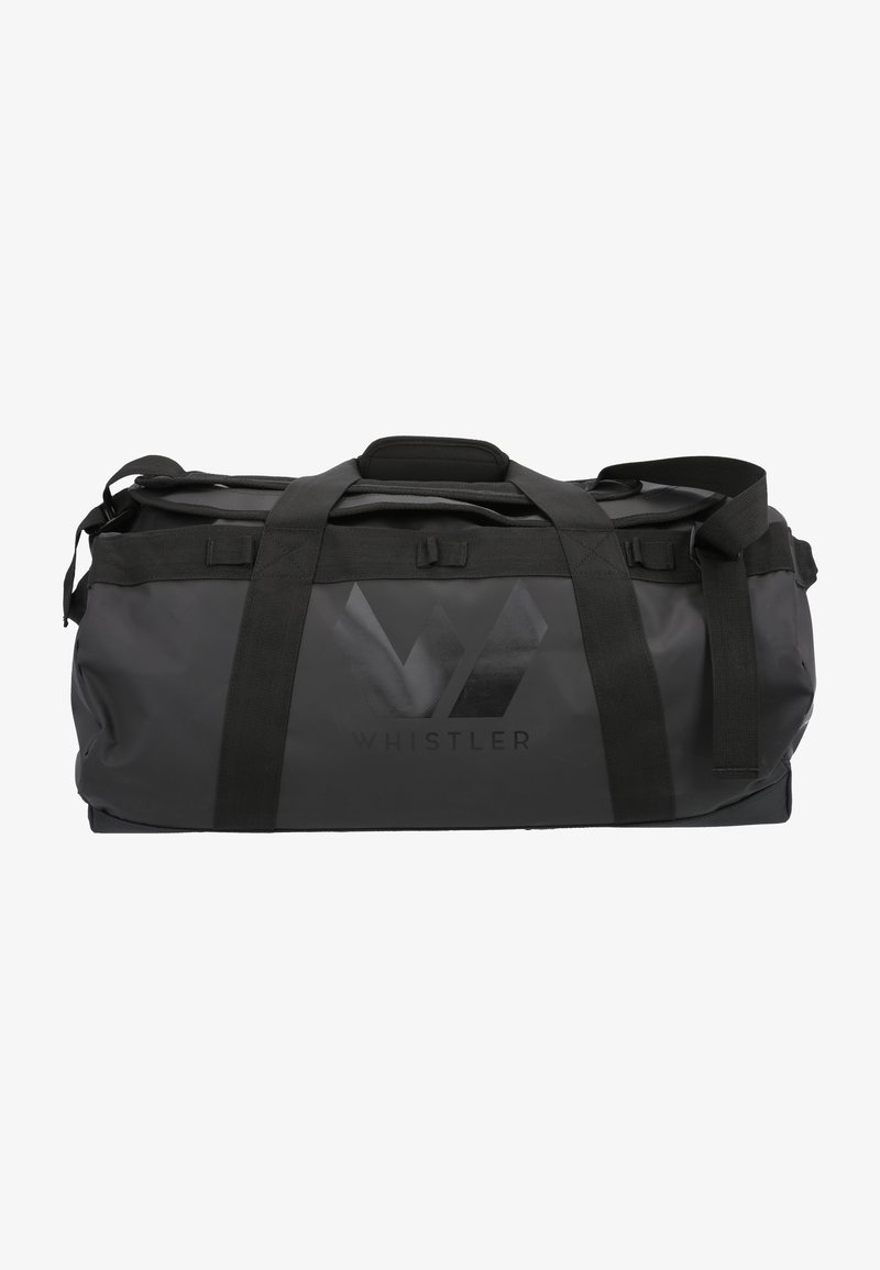 Mustikasta duffel-repusta, jossa on tukevat kahvat ja olkahihna. Valmistettu kestävästä materiaalista, siinä on logo ja se on rakenteeltaan suorakulmainen.