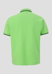 Koszulka polo z krótkim rękawem w jasnym zielonym kolorze o jednolitej teksturze, z żebrowanym kołnierzykiem i kontrastującymi czarnymi akcentami na rękawach.