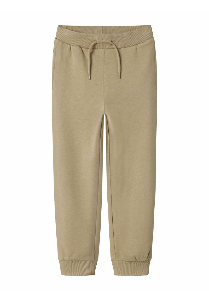 Beige Sweatpants mit elastischem Bund, verstellbarem Kordelzug und gerippten Bündchen. Hergestellt aus weichem Stoff mit durchgehend glatter Textur.