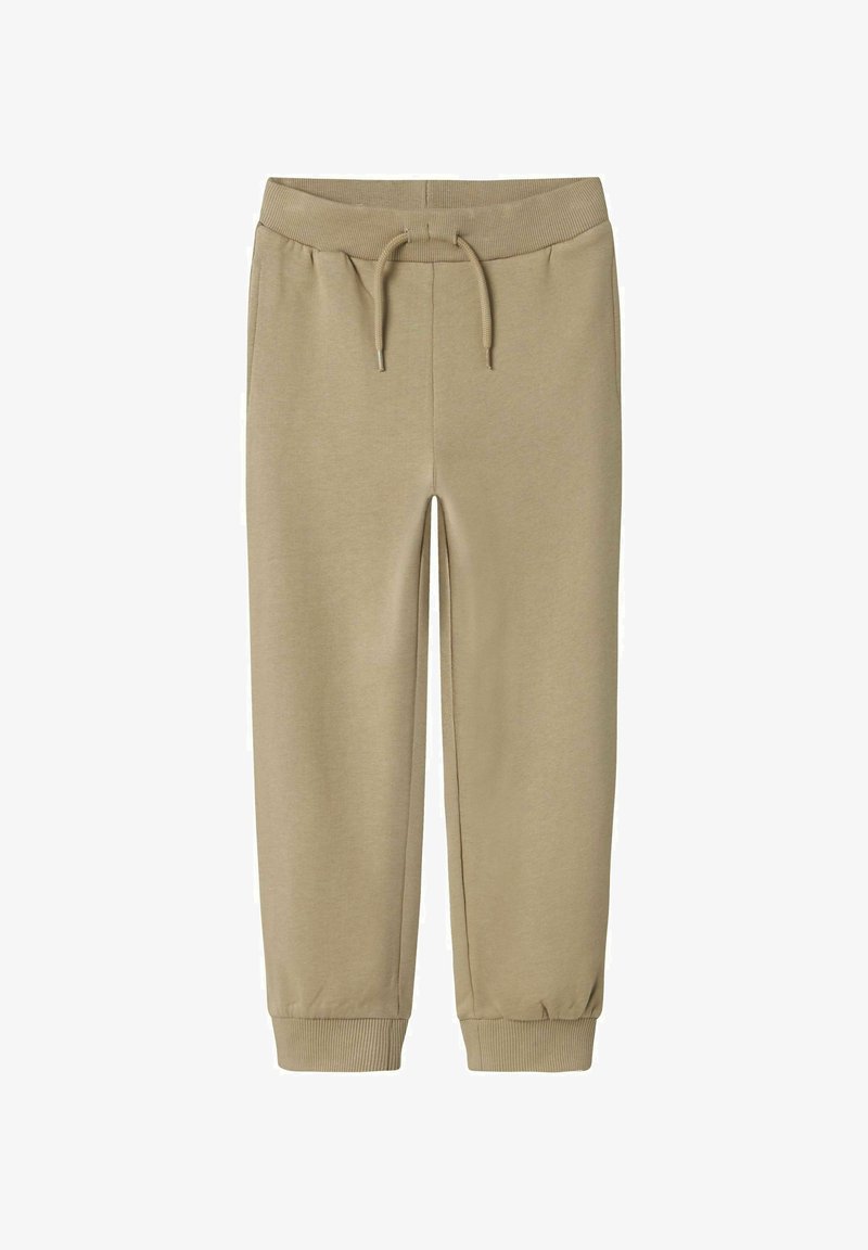 Beige Sweatpants mit elastischem Bund, verstellbarem Kordelzug und gerippten Bündchen. Hergestellt aus weichem Stoff mit durchgehend glatter Textur.