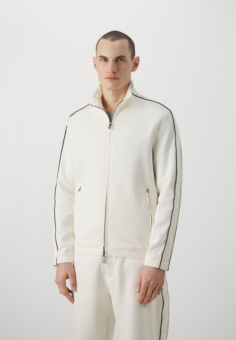 Maglione da uomo a mezza zip, con mezza zip, per il tempo libero, in tinta unita, con chiusura lampo, da uomo, a maniche lunghe, con cappuccio, bianco, XXXL
