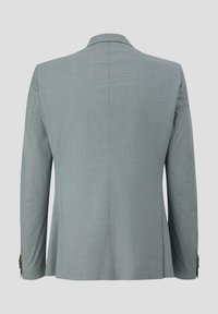 Grau blazer mit dezentem Karomuster, maßgeschneiderte Form, Schlitz hinten und vierknopf Akzenten an den Ärmeln.