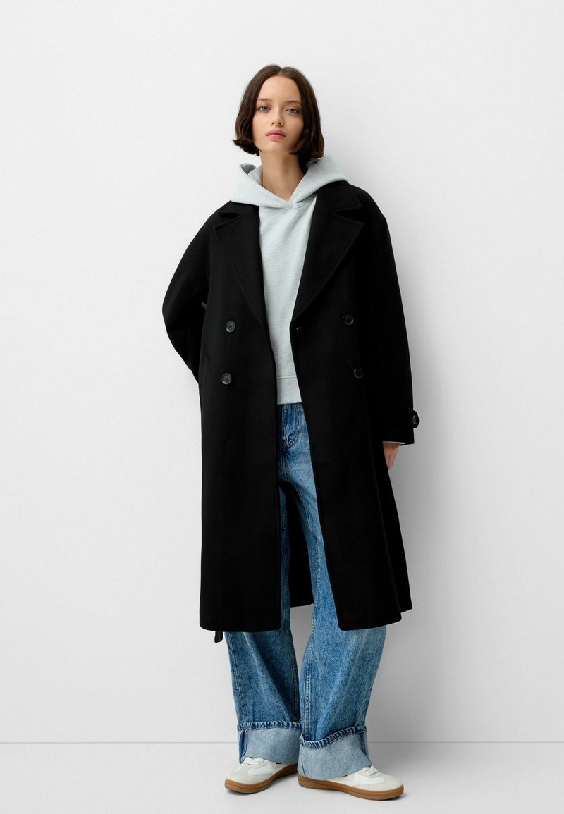 Bershka Trenchcoat zwart denim/blackdenim