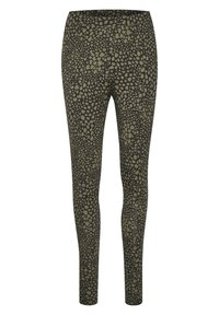Leggings en vert olive foncé avec un motif moucheté dans des teintes plus claires. Matériau extensible, forme ajustée et taille élastique.