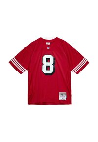 Rotes NFL-Football-Trikot mit weißer Nummer 8, weißen Streifen an den Ärmeln und einem Patch mit der Aufschrift "1994 Steve Young" am unteren Vorderteil.
