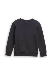Sweat-shirt noir à manches longues avec col rond, présentant des poignets et un ourlet côtelés, vu de dos sur un fond blanc.