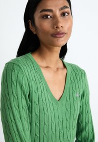 GANT STRETCH CABLE V-NECK - Pulover - seacrest green