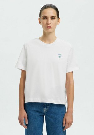 MIT RUNDHALSAUSSCHNITT BESTICKTES - Basic T-shirt - bright white