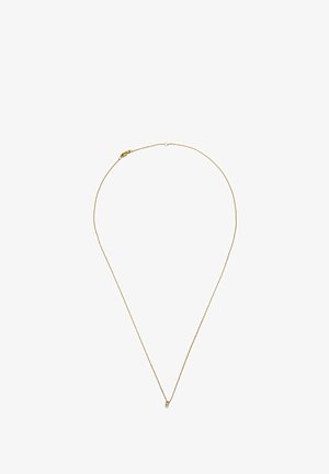 Collana a catena d'oro con un design delicato e sottile, caratterizzata da un piccolo ciondolo rotondo al centro. Texture liscia e lucentezza.