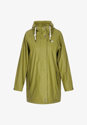 Roheline veekindel parka jakk, millel on kapuuts. Jakk on varustatud esiknöpidega, reguleeritavate tõmblukupäistega, küljetaskutega ja väikese logoga rinnaosas.