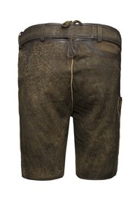 Bruine leren shorts met een textuurafwerking, een verstelbare tailleband en zijzakken; heeft gestikte details en een casual ontwerp.