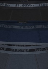 Drei Paar Herren-B Boxer Shorts in Schwarz, Marineblau und Dunkelgrau mit elastischem Bund, auf dem "JBS UNDERWEAR" steht.