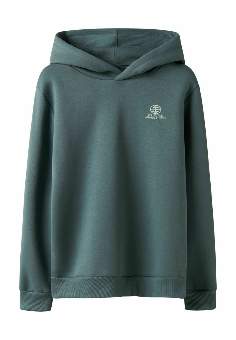 Sweat à capuche en teal doux, fabriqué dans un tissu agréable. Dispose d'un logo blanc sur le devant et de poignets et d'un ourlet côtelés pour un ajustement sécurisé.