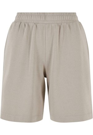 Pantaloni corti grigi, lunghi fino al ginocchio, con vita elastica. Realizzati in un tessuto morbido e leggero. Presentano un design semplice e senza ornamenti.