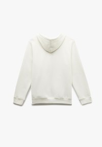 Witte hoodie met lange mouwen, geribbelde manchetten en een zachte, gladde textuur. Bevat een ronde kap en heeft een schone, minimalistische uitstraling.