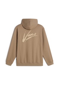 Sweat à capuche marron avec un grand logo "Vans" crème sur le dos. Confectionné en matière douce, avec une capuche confortable et des manches longues.