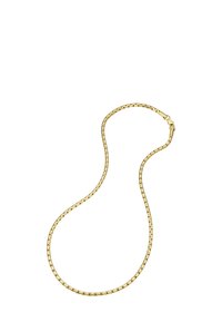 Złoty naszyjnik łańcuszkowy o gładkim, skręconym wzorze i bezpiecznym zapięciu. Ogniwa są delikatnie teksturowane, odbijając światło.