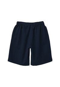 Marineblaue Shorts aus weichem Material, mit einem elastischen Bund und ohne Taschen. Einfaches Design mit klaren Kanten und einer lockeren Passform.