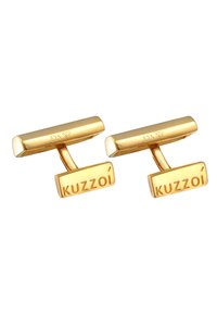 Vergoldete Manschettenknöpfe mit rechteckigem Design, auf jedem Stück ist "KUZZOI" eingraviert. Sie verfügen über eine glatte Textur und einen polierten Finish.