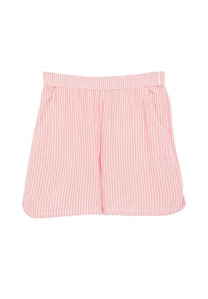 Roze-witte verticale gestreepte short met een elastische tailleband en zijzakken, ontworpen voor casual gebruik.
