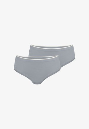 Gray cotton briefs with a smooth texture, featuring a contrasting white elastic waistband and a classic brief cut. Two pieces displayed.